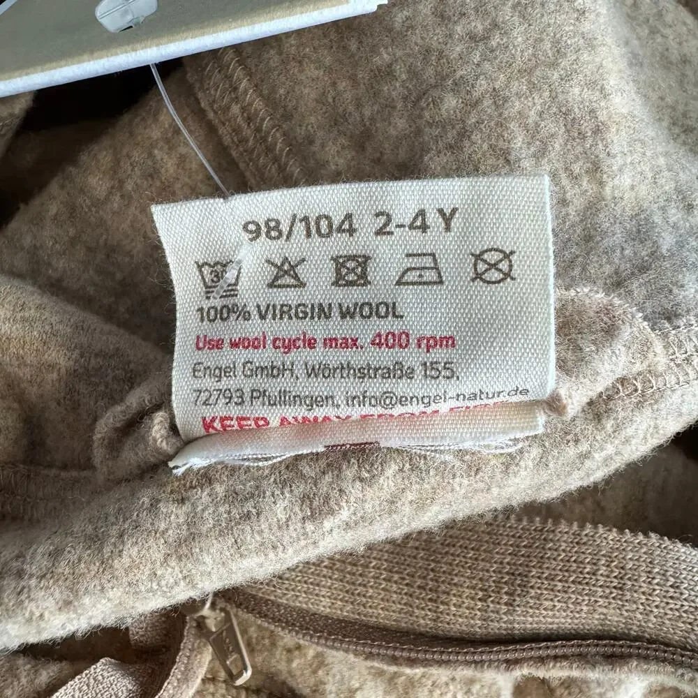 Engel Virgin Wool Fleece Hooded Overall Camel 2-4Y Toddler NWT